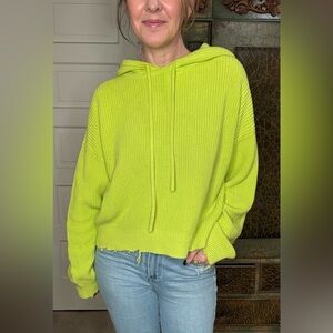 RtA Neon Green Knit Cropped Hoodie – 100% Cotton